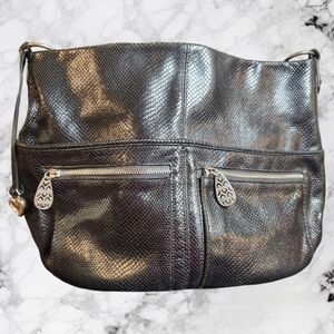 VTG EUC BRIGHTON AUTHENTIC BLACK SNAKESKIN EMBOSSED GENUINE LEATHER LARGE BAG